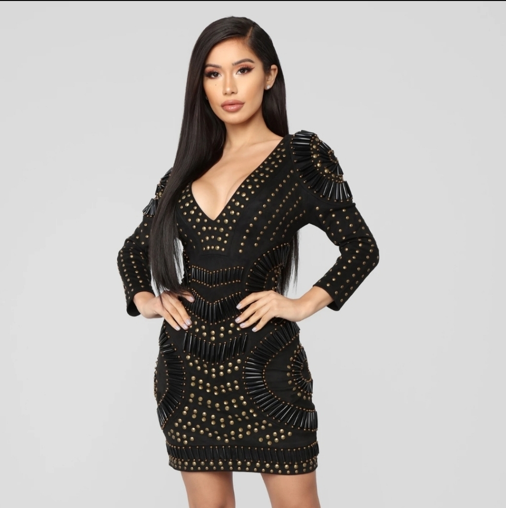 Going All Out Embellished Faux Suede Dress (S)